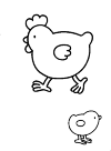 chicken with chick. Chicken runs to the left, the right chick. coloring character level.